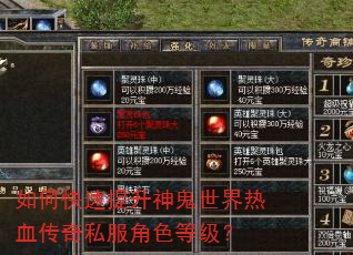 如何快速提升神鬼世界热血传奇私服角色等级? 如何快速提升神鬼世界热血传奇私服角色等级?